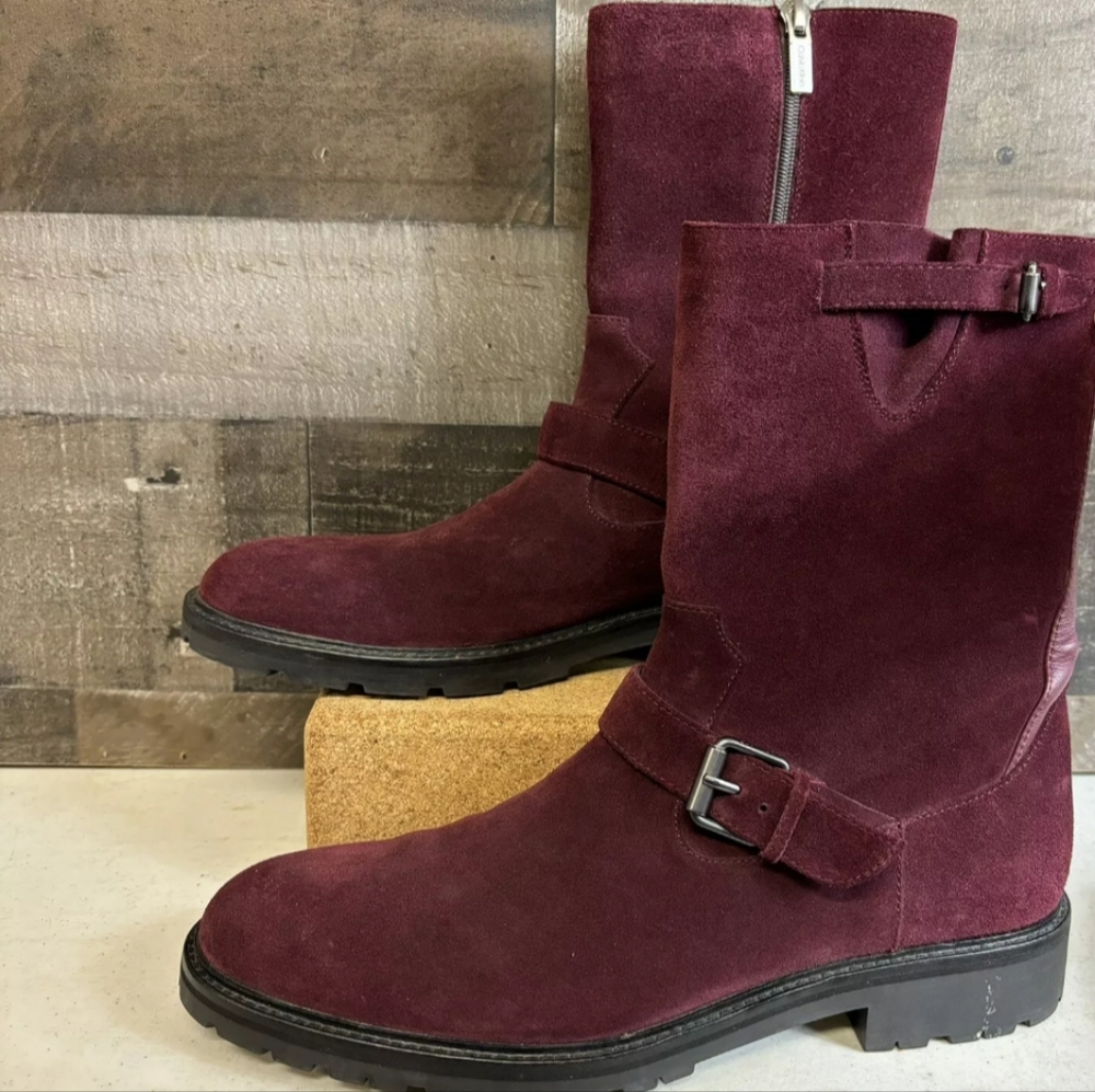 Calvin Klein Ugilio 34F1604 Mens US 11 Dark Cranberry Suede Boots Zip Buckle